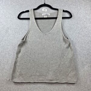 Cotton Emporium Womens V-Neck Knit Tank Top Gray Sleeveless Sweater Size L